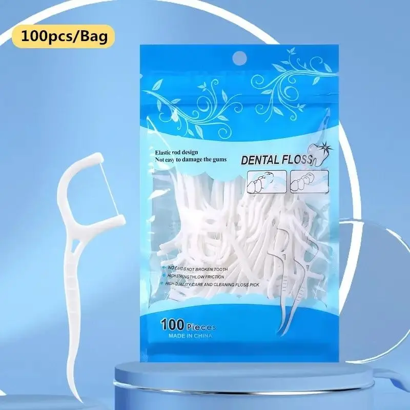 100pcs Disposable Dental Floss, High Toughness Picks for Home & Travel, Thin Thread Tooth Floss Sticks, Oral Health Care Products