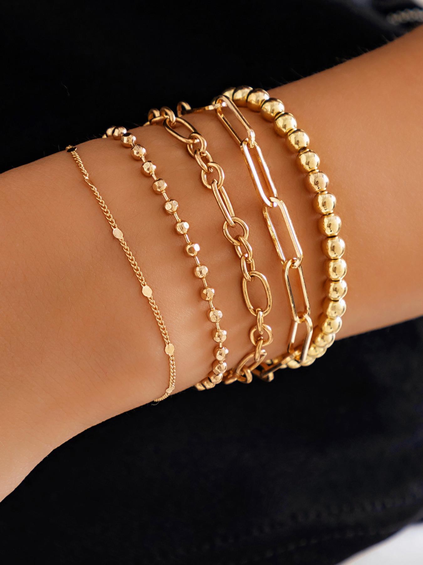 Fashion Simple Chain Bracelet & Beaded Bracelet, Summer 2024 Bangles Bracelets, Casual Stackable Matching Bracelet, Trendy All-match Jewelry, Streetwear Accessories As Friendship Bracelets, for Fall