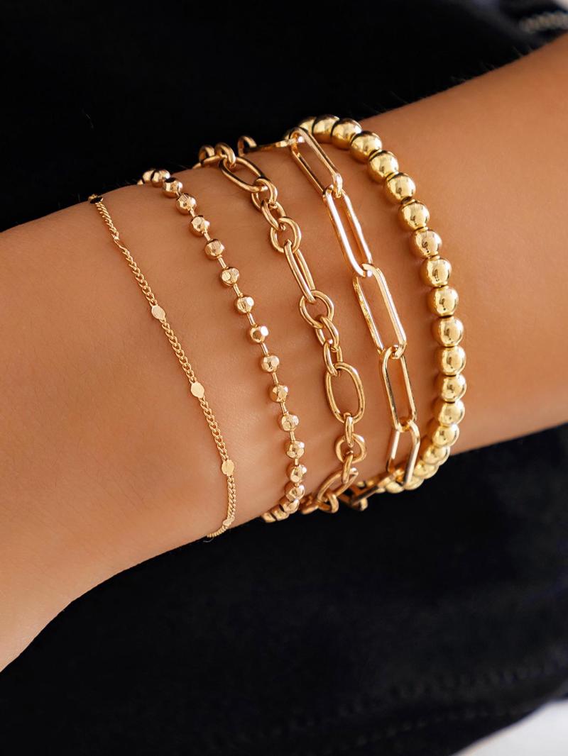 Fashion Simple Chain Bracelet & Beaded Bracelet, Summer 2024 Bangles Bracelets, Casual Stackable Matching Bracelet, Trendy All-match Jewelry, Streetwear Accessories As Friendship Bracelets, for Fall