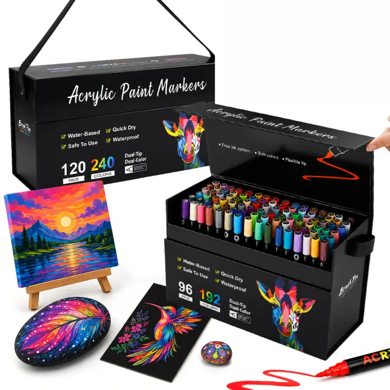192/240 Shades Dual Nib Acrylic Paint Markers, Dual Tip Two Color Permanent Art Markers Set, Waterproof Markers for Fabric, Rock, Canvas & Graffiti Creation, Art Kit