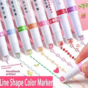 6 PCS Kawaii Flowers Line Shaped Highlighter Pens Roller Tip Curve Liner Marker for Writing Journaling Drawing Stationery