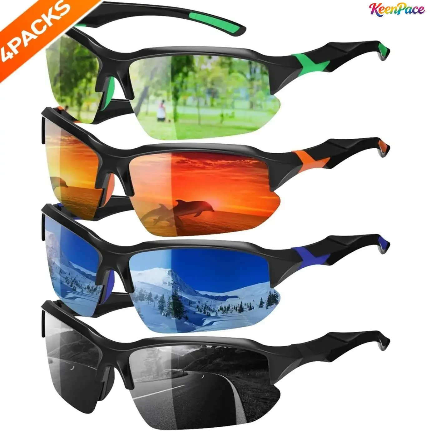 4 Pairs Half Frame Rimless Polarized Sports Sunglasses, Full UV Protection Lightweight Outdoor Eyewear, Unisex Stylish Shades For Driving, Fishing, Cycling And All Kinds Of Outdoor Daily Activities