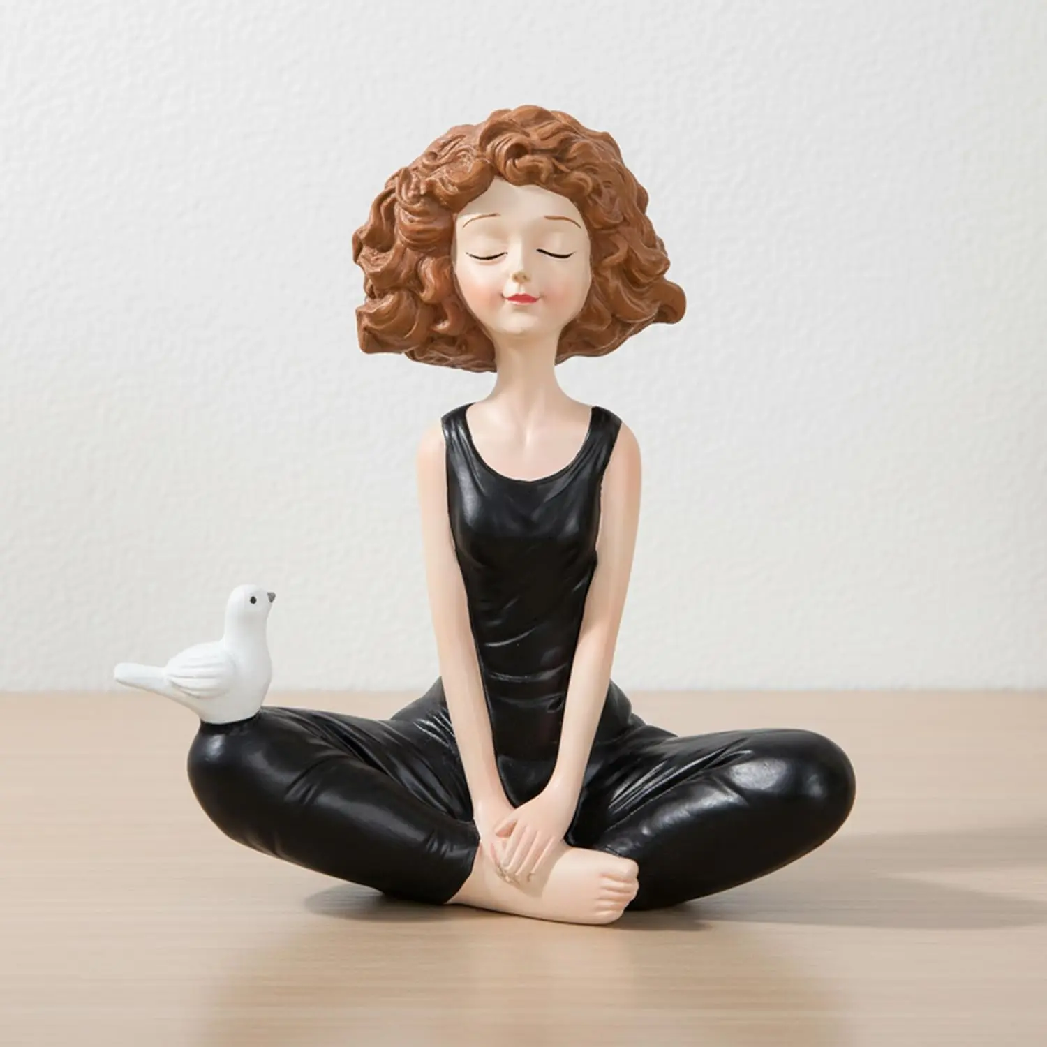 Yoga Meditation Statue Decoration - Summer Girl with White Doves  Zen Collectible Figurine, Birthday  Sculpture  Decor for Yoga Lovers Living Room Tabletop Bookshelf Office