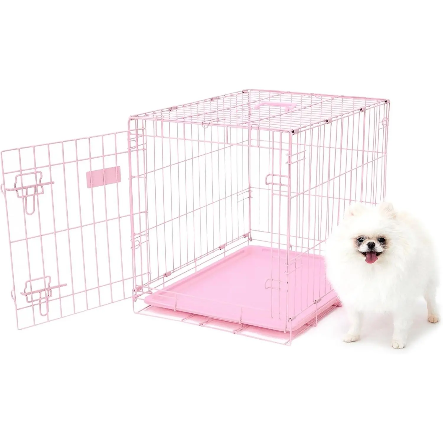 Pink All-Steel Single Door Metal Dog Crate, Small, Secure, Compact Fold for Puppy Crate Training & House Training for Puppies