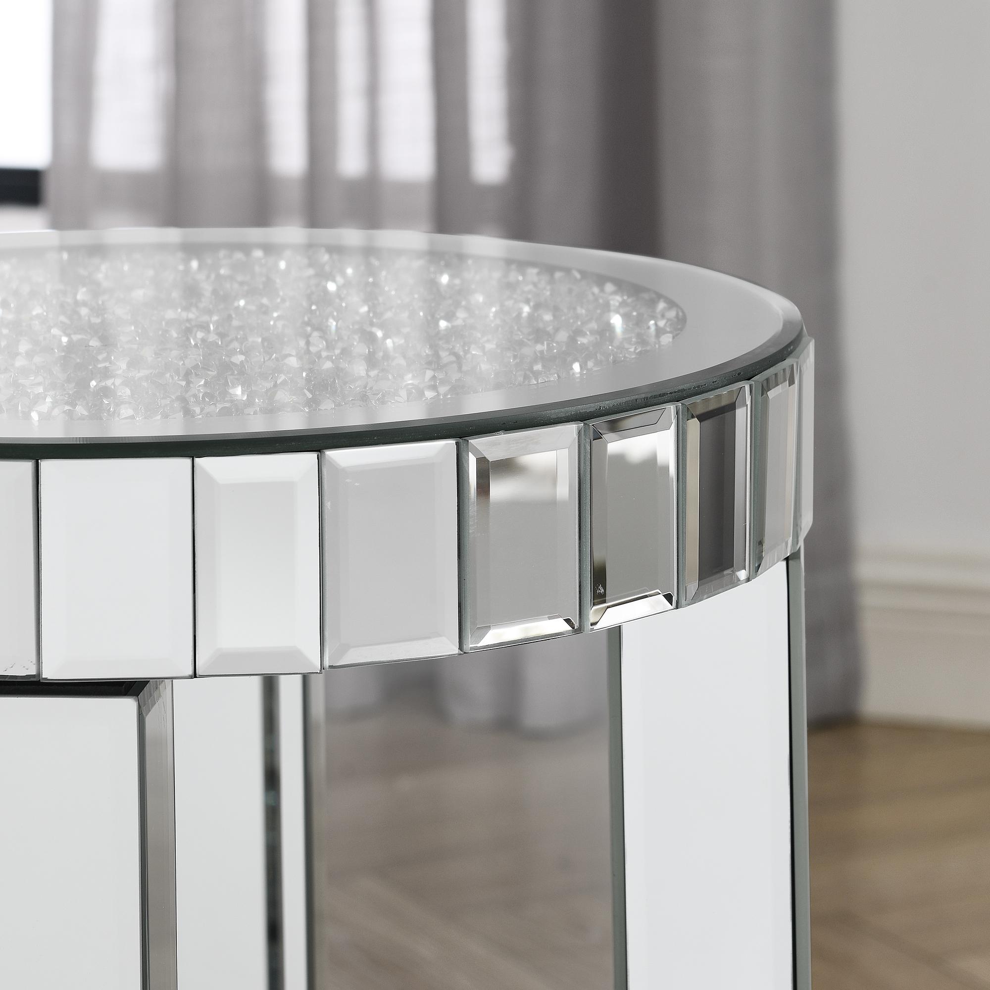 Mirror round table with crystal inlay, 2-layer modern small sofa table with storage space, silver decorative table suitable for living room, bedroom, coffee and small spaces Rectangular Tabletop White