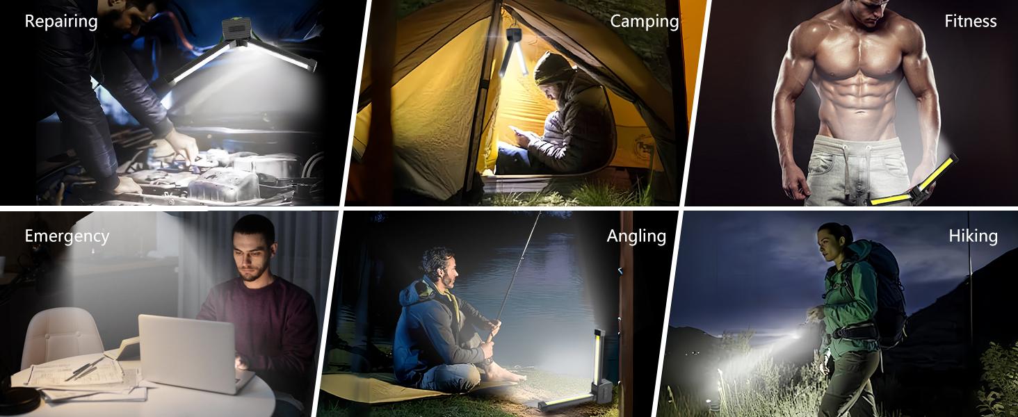 Gym Lamp, Portable Gym Lighting for Posing, Magnetic Work Light Rechargeable, Gift for Men/Women, 180 °   Rotate Foldable with Hang Hook Camping Lamp, USB Power Bank LED Handheld Flashlight-Black