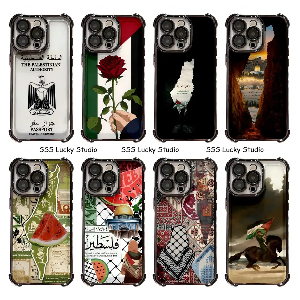 Flag Mag Collage Palestine Phone Cases For iPhone 17 ProMax/Pro/Air 16 Plus 15 14 13 12,Black Transparent Shockproof Protection Cover Accessories,Ideal Birthday Holiday Gift