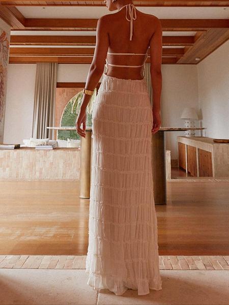 Women's Elegant Backless Halter Maxi Dress, Stylish Beach Vacation Dress for Summer, Romantic Casual Evening Wear