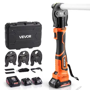 VEVOR Press Tool, 18V Electric Pipe Crimping Tool for 1/2" 3/4" 1" PEX Pipe Stainless Steel Rings, 24KN PEX Press Tool Compatible with PureFlow - with 3 VPF Jaws, 2pcs 2AH Batteries, Charger Toolbox