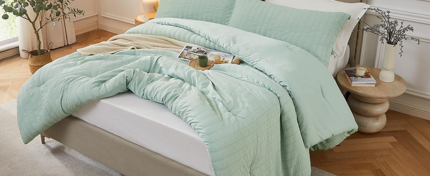 SkyBlue Twin/Twin XL Comforter Set - 2 Pieces Seersucker Lightweight Bedding Comforter Sets (1 Soft Comforter & 1 Pillowcase) - All Cozy Bed Sets for Men
