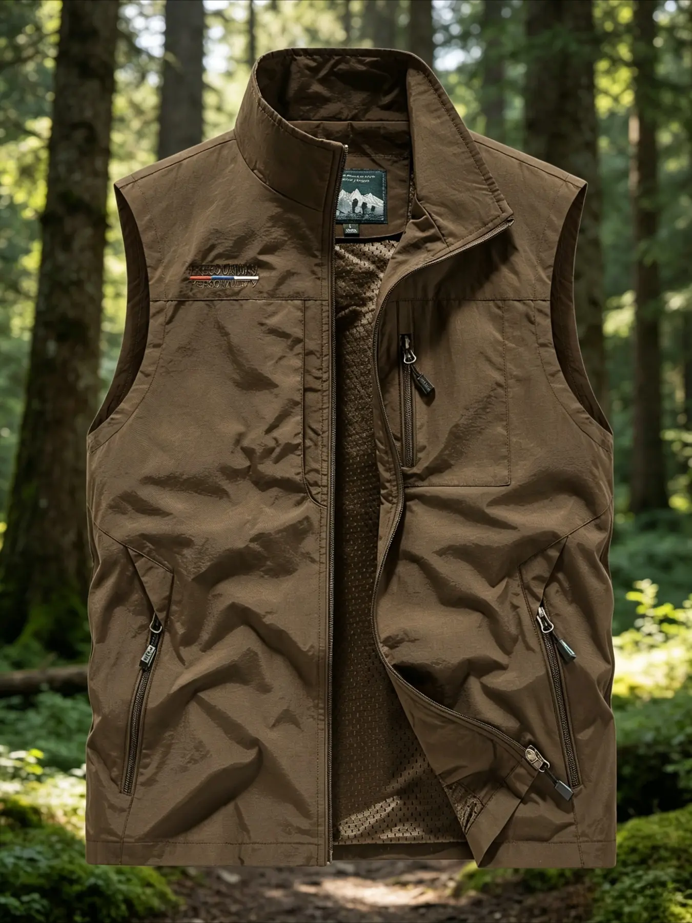 New Men's Lightweight Breathable Nylon Workwear Vest - Multi-Pocket Sleeveless Waistcoat, Multi Pocket Gilet for Hiking, Camping, Fishing, Spring/Autumn/Summer Outdoor Gear with Zippered Pocket & Stand Collar, Solid Color Design