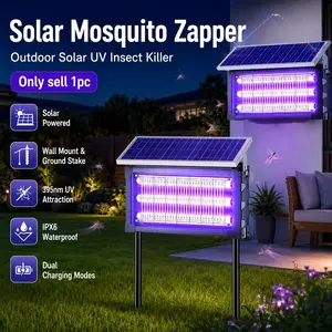Solar Bug Zapper Outdoor Waterproof 20W 3 LED Tubes, Large Cordless Mosquito Killer Lamp with Dual Solar USB Charging, Auto On/Off, Electric Grid, Ground Stake and Hanging Chain for Yard, Patio, Garden, Lawn, Camping, Porch and Outdoor Use