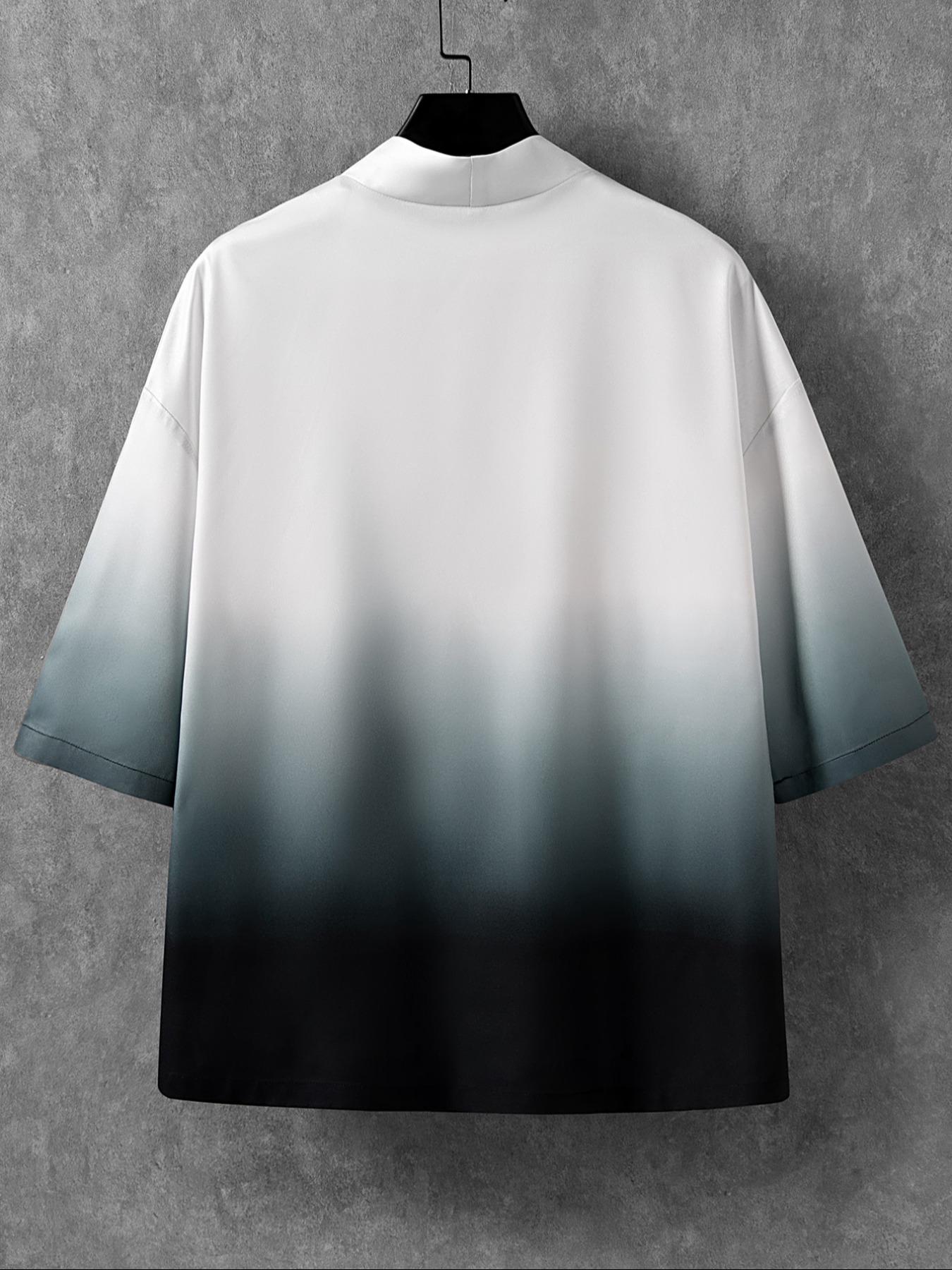 Men's Loose Ombre Kimono with Japanese Letter Graphic, Casual Style, Moderate Fabric, Perfect Gift for Boyfriend, Summer Wear