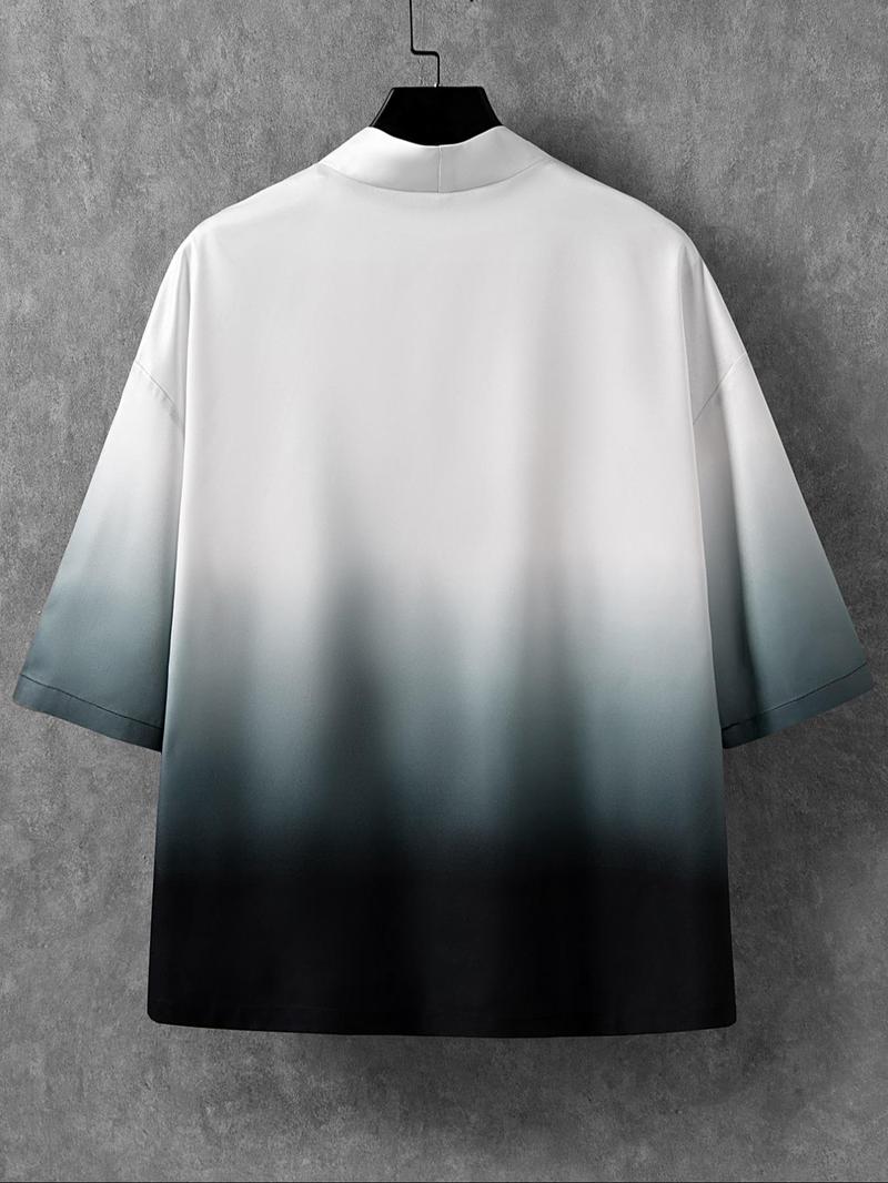 Men's Loose Ombre Kimono with Japanese Letter Graphic, Casual Style, Moderate Fabric, Perfect Gift for Boyfriend, Summer Wear