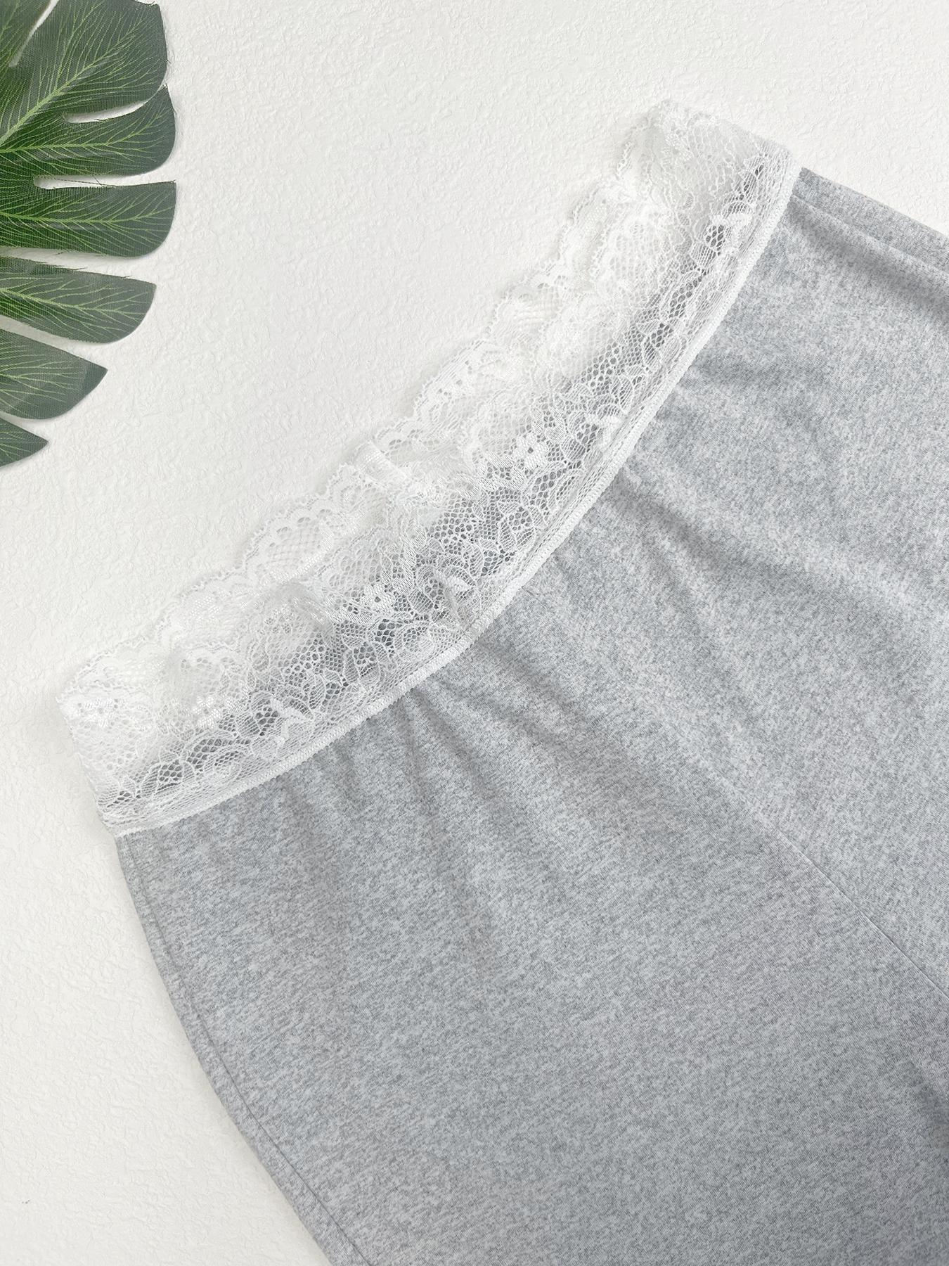 Women's Lace Trim Waistband High-Waisted Leggings, Stretchy Tight-Fitting Pants, Athleisure Style Bottoms for Gym Workout Street Outdoor Casual Running Hiking All Seasons