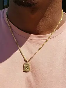 1 piece Titanium Steel Stainless Steel Square Pendant Necklace with 26 Letters