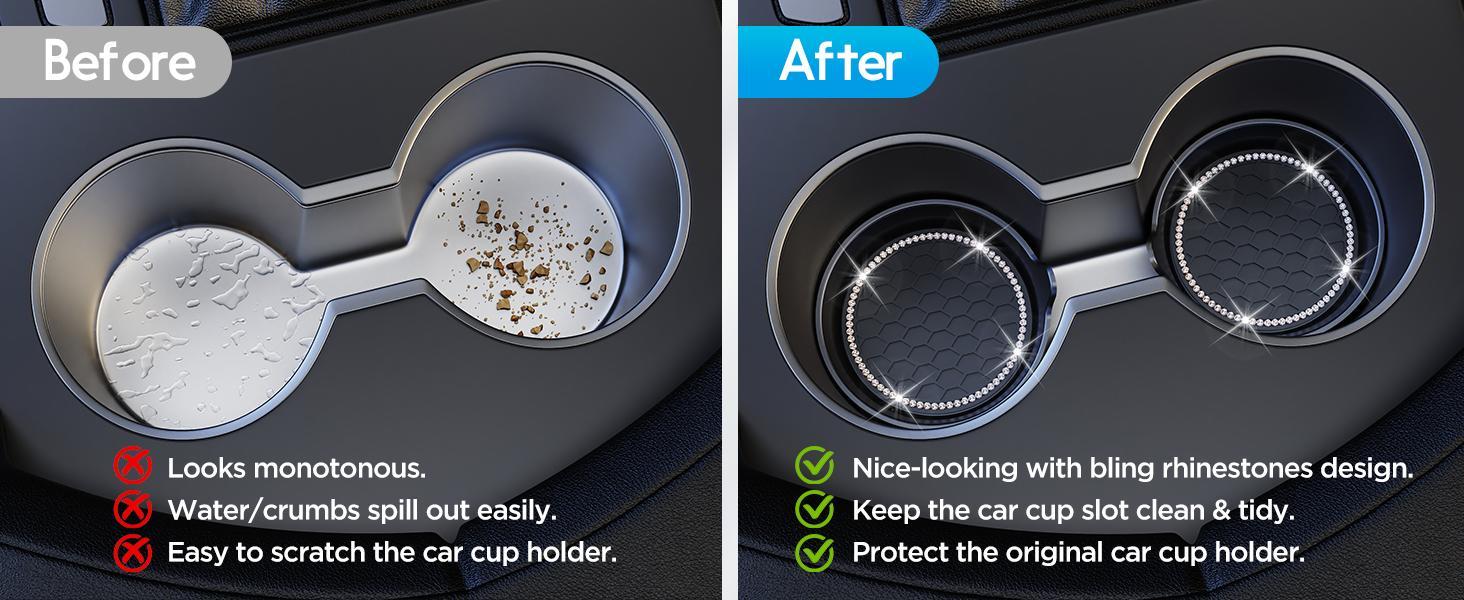 2PCS Bling Crystal Car Cup Holders  Non-Slip Coasters for Car Interior | Universal Fit, Luxury Style