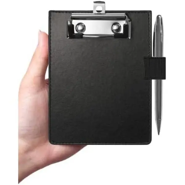 Mini Clipboards 4"x6", Small Clipboards with Pen Holder, Faux Leather Memo Pocket Clipboard for Receipts & Small Notepads,  for Teachers    Golfers Drivers(Black)
