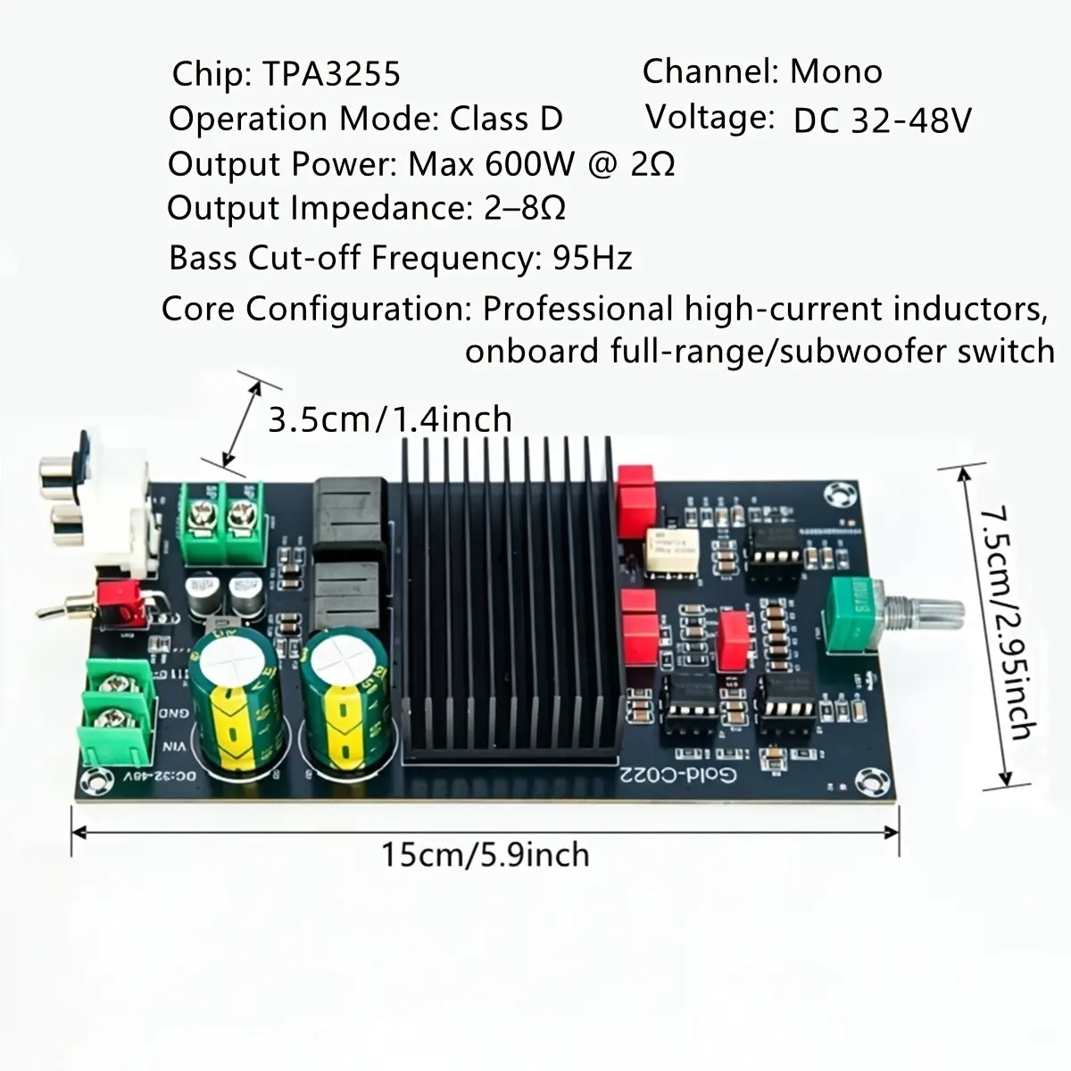 1pc TPA3255 Single-Channel Hi-Fi Grade Class D Digital Amplifier, 600W High-Power HiFi Amplifier Board, Full-Range/Subwoofer One-Button Switching