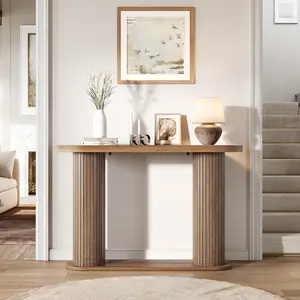 42.5" Oval Fluted Console Table, Narrow Entryway Table with Storage Shelf, Modern  Sofa Table Behind the Couch, for Hallway, Living Room, Foyer, Entrance