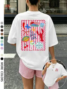 Women's Shell Lobster Graphic Round Neck Short Sleeve T-Shirt, Casual Loose-Fit, Oversize, Soft Breathable Fabric, Perfect Summer Top