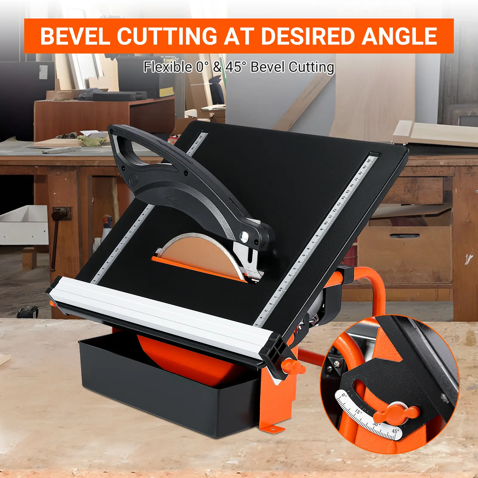 7" Wet Tile Saw Table - Water Reservoir - 6500 RPM Pure Copper Motor - 0-45° Bevel Cuts - For Tile & Stone Cutting - For DIY Enthusiasts
