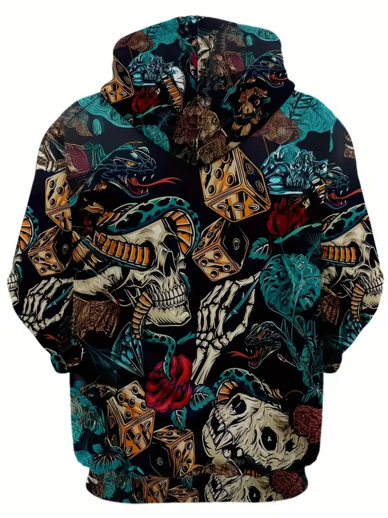 Men's 3D Skull Snake Print Hoodie, Long Sleeve Pullover, Casual Fitted Jacket, Urban Style, Comfortable Fabric