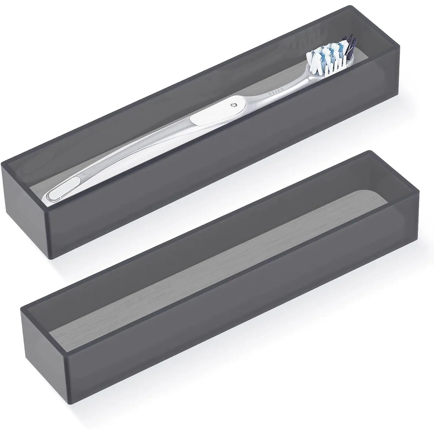 2 Pack Acrylic Toothbrush Holder with Quick-Drying Stone, Bathroom Drawer Organizer with Drainage Hole for Manual Brush, Compatible with Colgate, Oral-B Toothbrush (Grey)