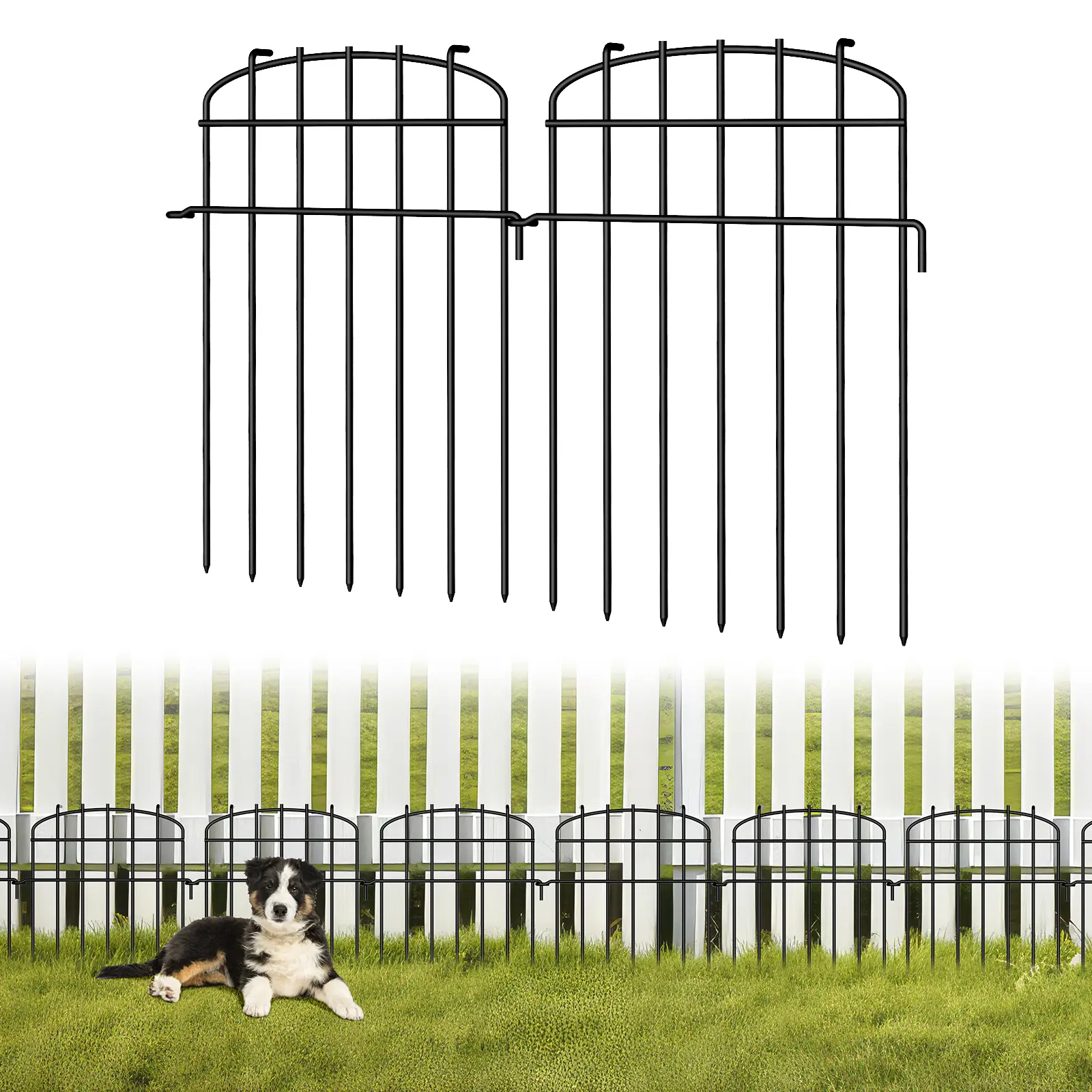 25 in Full Rustproof Decorative Garden Fence - 25 Interlocking No-Dig Metal Panels, Landscape Edging, Backyard Decorative Landscaping Barrier for Flower Beds, Lawns, Puppy Rabbit Protection