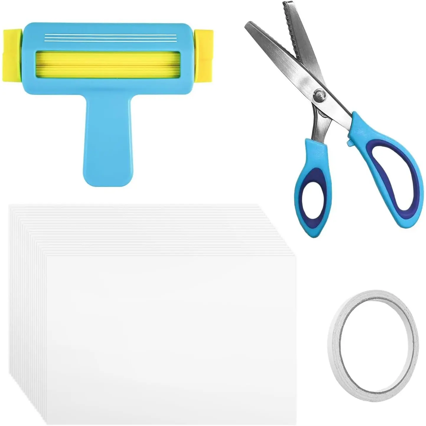 9" Paper Crimper Tool Pinking Shears Kit, 100 Sheets 8.5 x 11 Inch Double Sided Glossy Thin Inkjet Paper With Double Sided Tape For Chip Bags DIY Crafts Arts Scrapbooking for Inkjet Printer