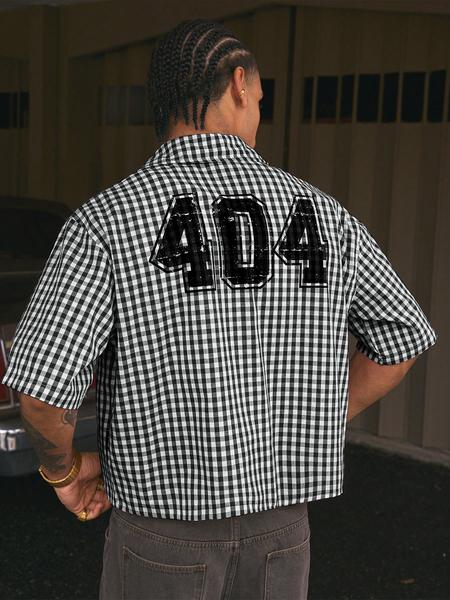 Men's Regular Fit Letter & Number Print Short Sleeve Shirt, Casual Street Soft Comfy Gingham Shirt for Summer, Men's Top for Daily Wear