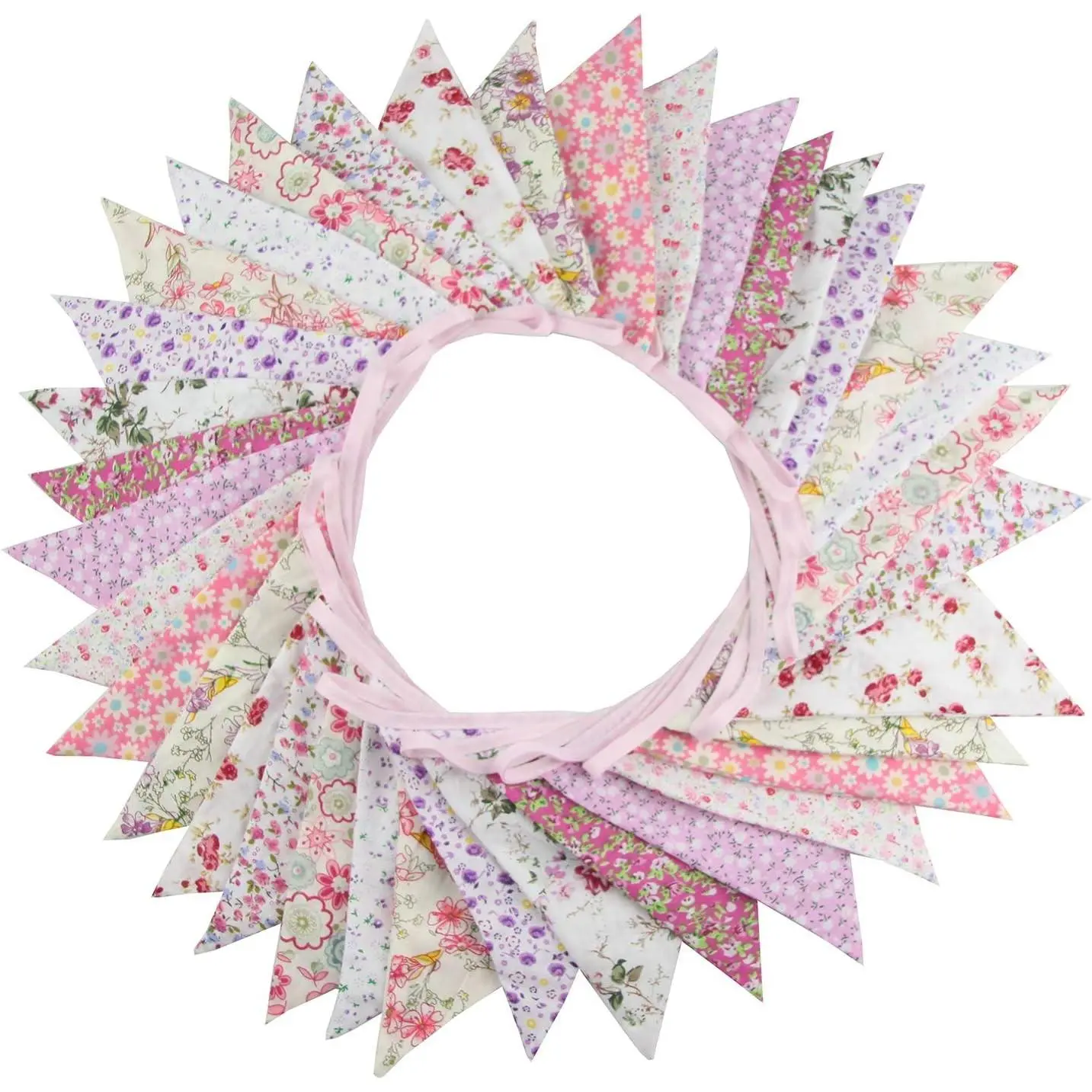 10M/32Ft Triangle Bunting Banner, 36 Pcs Cotton Fabric Pennant Garlands for Birthday Party, Wedding, Baby Shower, Outdoor and Home Decorations (Pink)