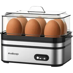 Rapid Egg Cooker Electric 6 Eggs Capacity, Soft, Medium, Hard Boiled, Poacher, Omelet Maker Egg Poacher With Auto Shut-Off, BPA Free