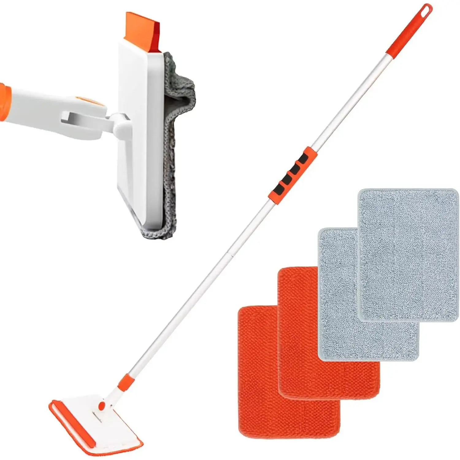 Wall & Baseboard Cleaner Mop Tool with 49'' Long Handle, Removable & Washable Pads (4 Pads Included) – Multi-Surface Scrubber Brush Duster for Window, Floor, Skirting Board, Ceiling, Tile