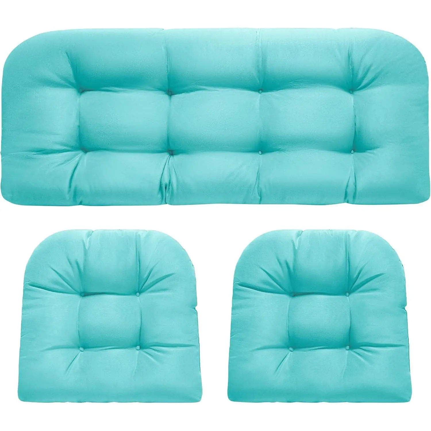 Waterproof Outdoor Loveseat Cushions for Patio Furniture - Tufted Wicker Chair Cushions Set of 3 (1 Loveseat + 2 U-Shaped) Teal