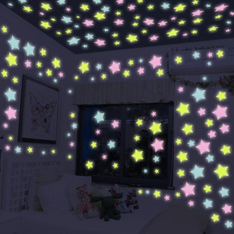 2PCS Colorful Glow in The Dark Luminous Stars Fluorescent Noctilucent Plastic Wall Stickers Murals Decals for Home Art Decor Bedroom Room Decorations Wall Décor