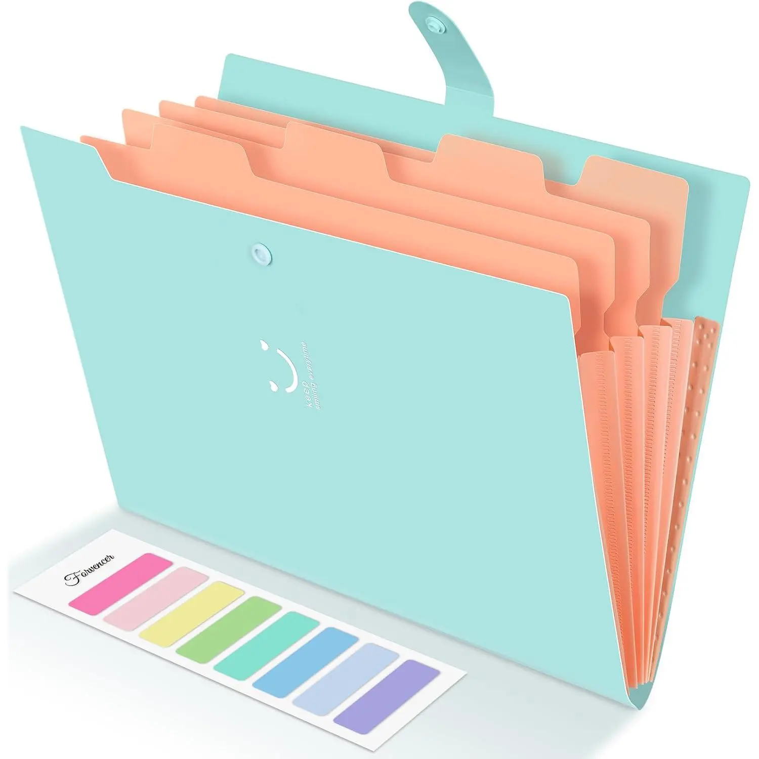 Accordion File Organizer, 5 Pocket Expanding File Folder, Letter | Cute File Folder with Labels, Portable File Organizer for School Office Supplies, Folders for Documents, Jade