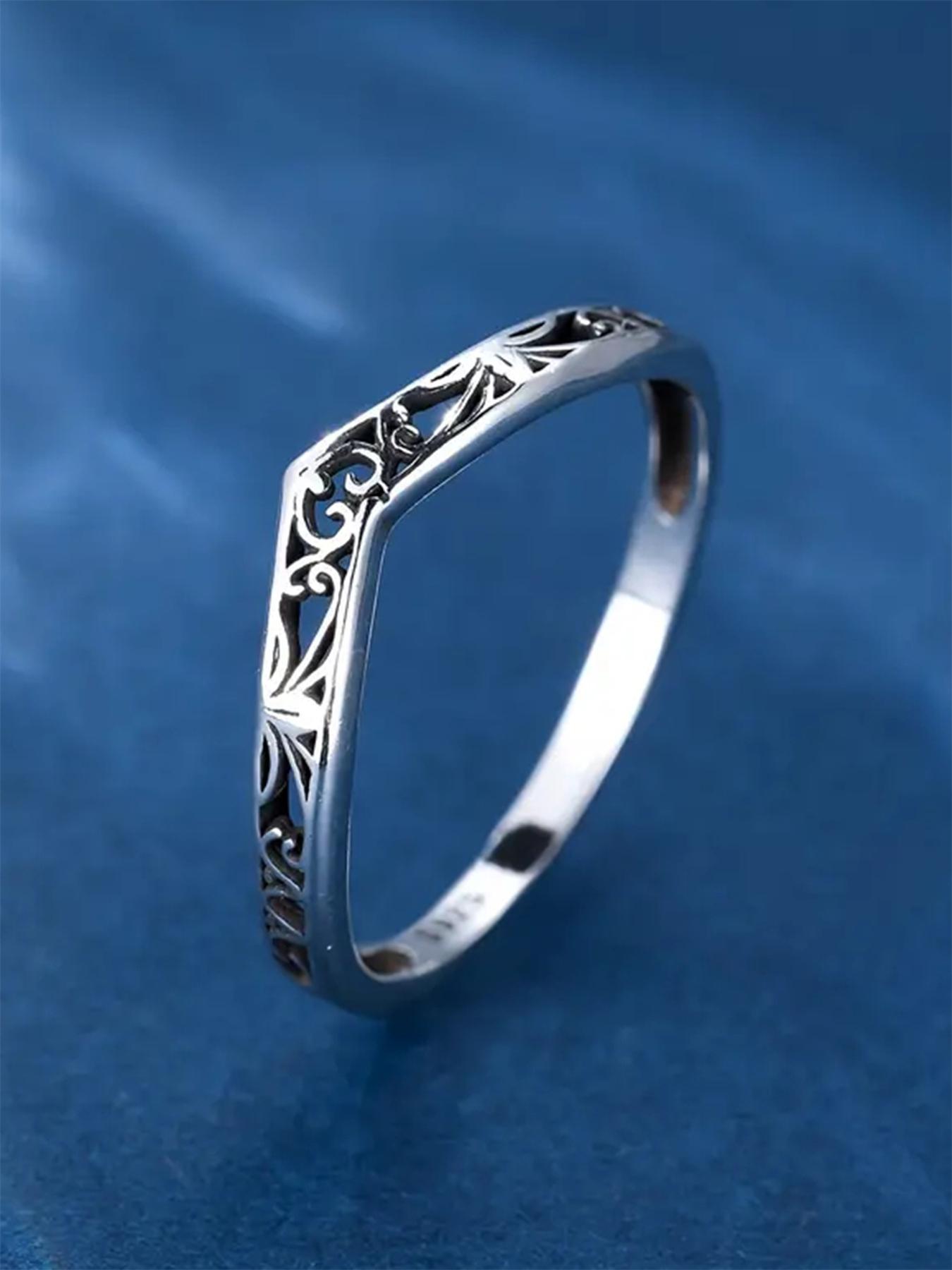 S925 Sterling Silver Simple Hollow Out Design Cuff Ring, Elegant Engagement Ring Anniversary Party Jewelry Gift for Women, Trendy All-match & Exquisite Jewelry for Birthday Gift, Rings for Women, Engagement Wedding Rings