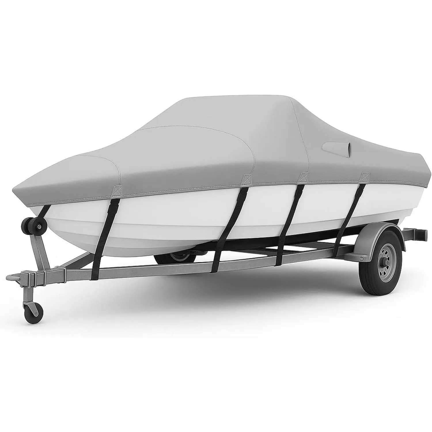 Heavy Duty 600D Boat Cover, Waterproof & UV Resistant, Fits 16-18.5 FT V-Hull, Tri-Hull, Bass Boats – Trailerable Marine Grade Cover with Adjustable Straps for All-Weather Protection