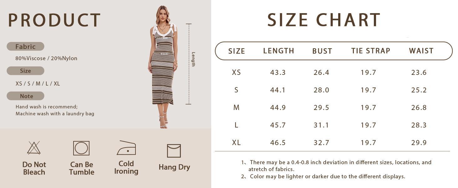 Goranbon Womens Summer Midi Bodycon Sweater Dress Sexy V Neck Tie Shoulder Striped Knit Side Slit Sleeveless Tank Dresses