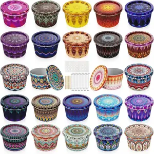 Happyhube Empty Candle Tins for Making Candles, 24 Pack 2.5 oz Metal Containers, Travel-Friendly Rust-Proof Tins with Lids, 24 Patterns Jars(Colourful)