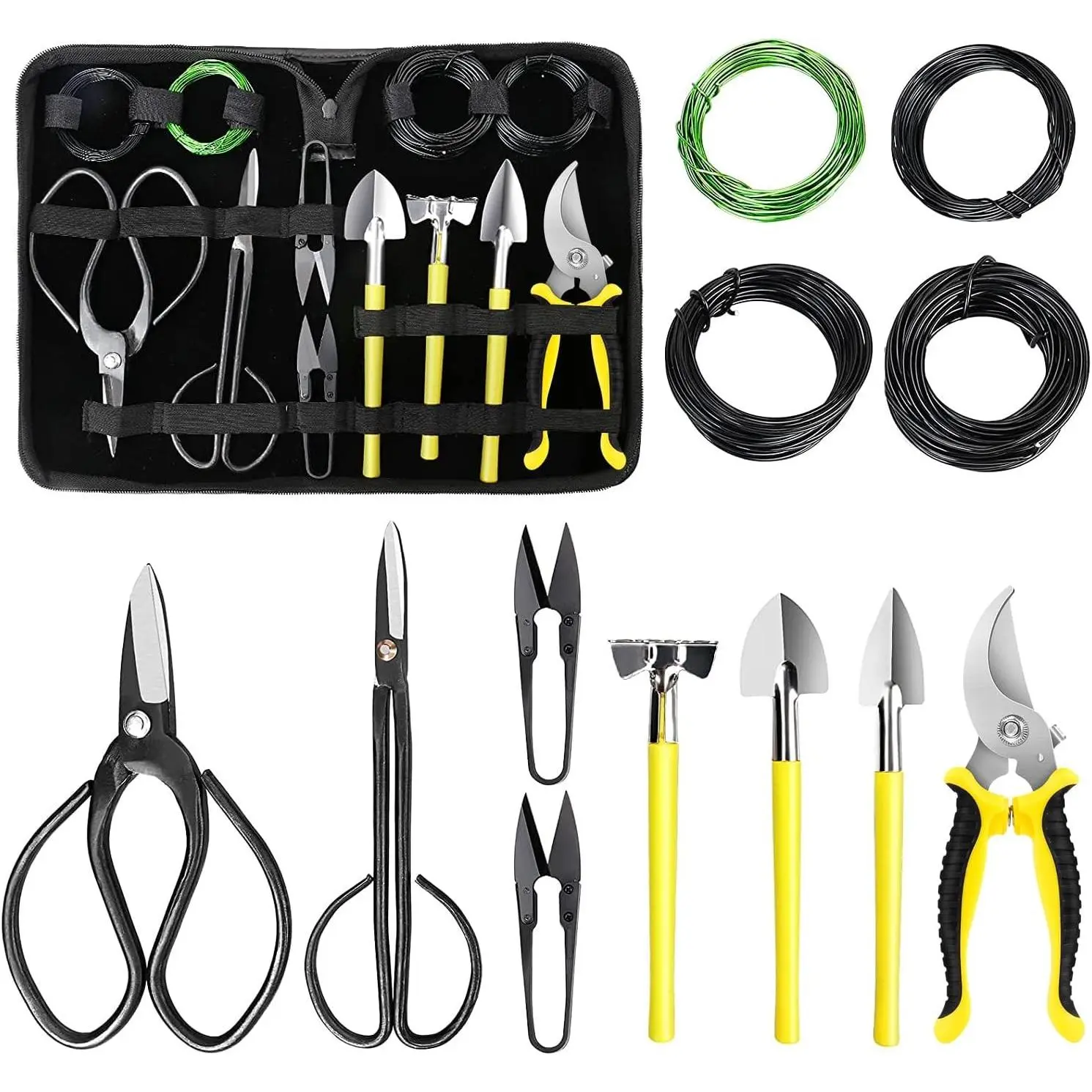 Bonsai Tools Set 13Pcs, Bonsai Essentials with PU Leather Bag, High Carbon Steel Succulent Trimming Kit, for Pruning, Raking, Training Plants, Ideal Gardening Gifts