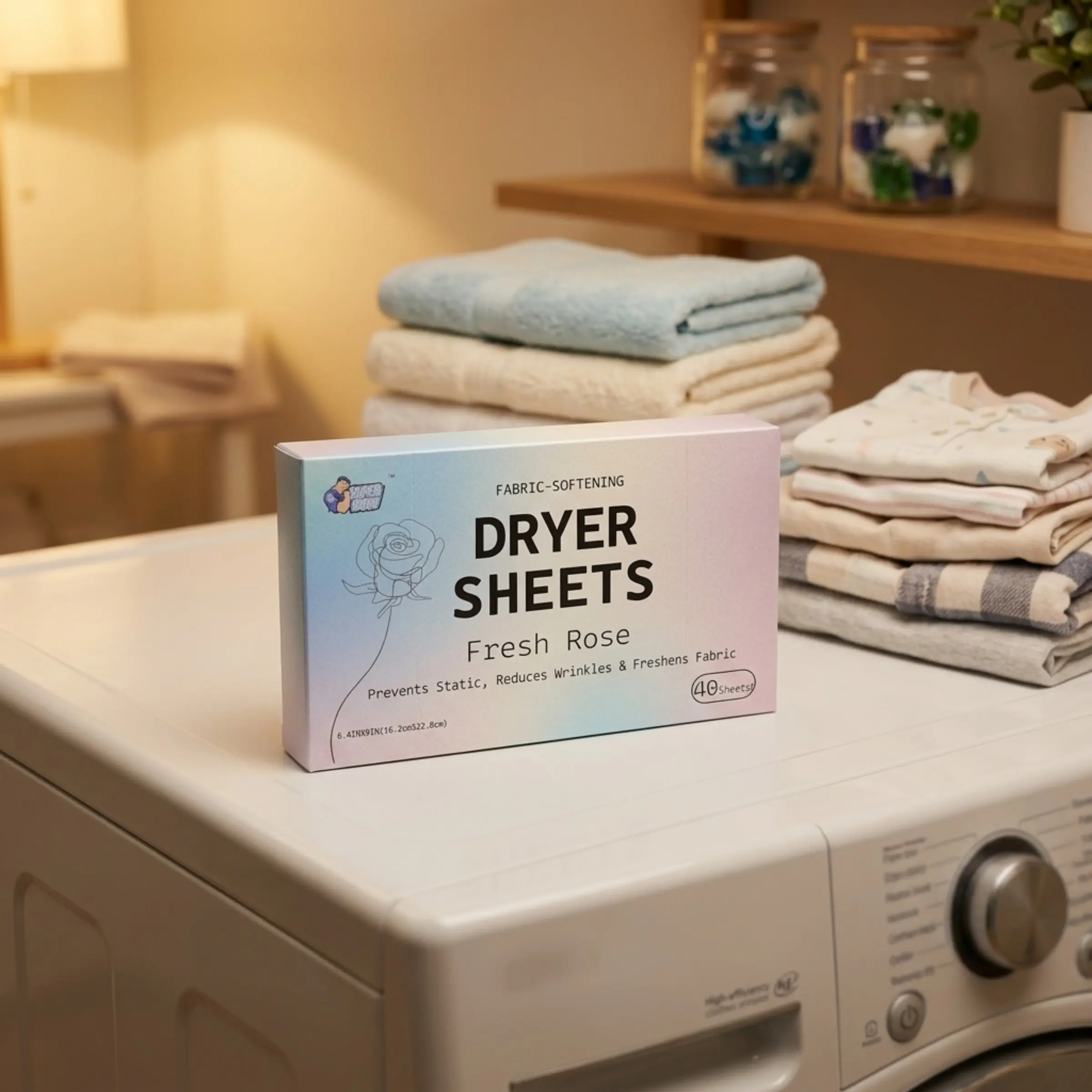 Dryer Sheet for Softening Clothes, Anti-Static Long-Lasting Scent, Essential Laundry Care, Enhances Fabric Texture & Freshness