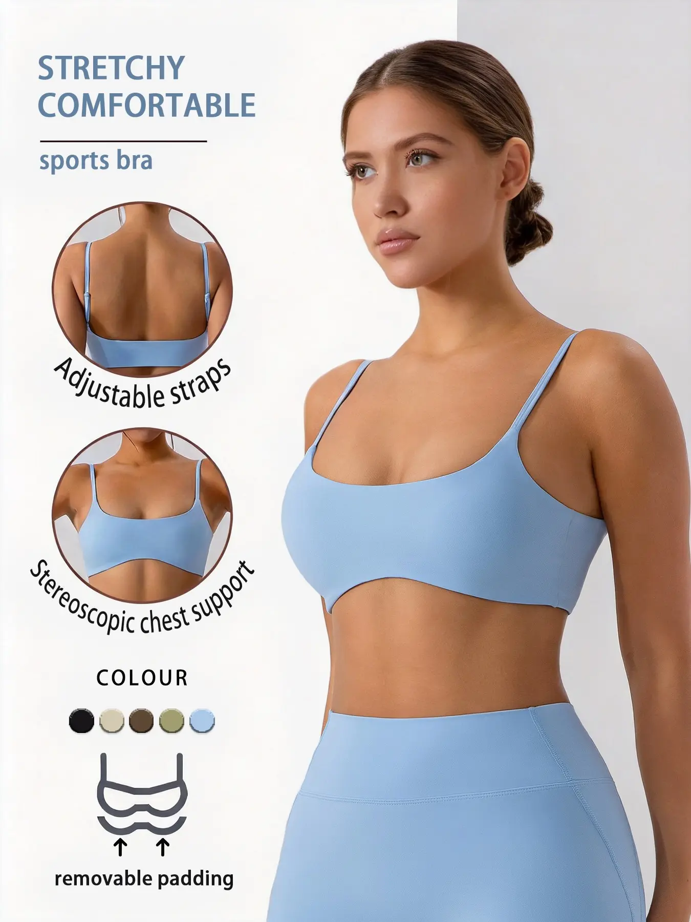 Women's Split Thigh Sports Bra, Adjustable Straps Yoga Elastic Sport Bra, Thin Strap Sports Bra, Solid Sports Bra, Ideal for Yoga and Pilates, Yoga Bras