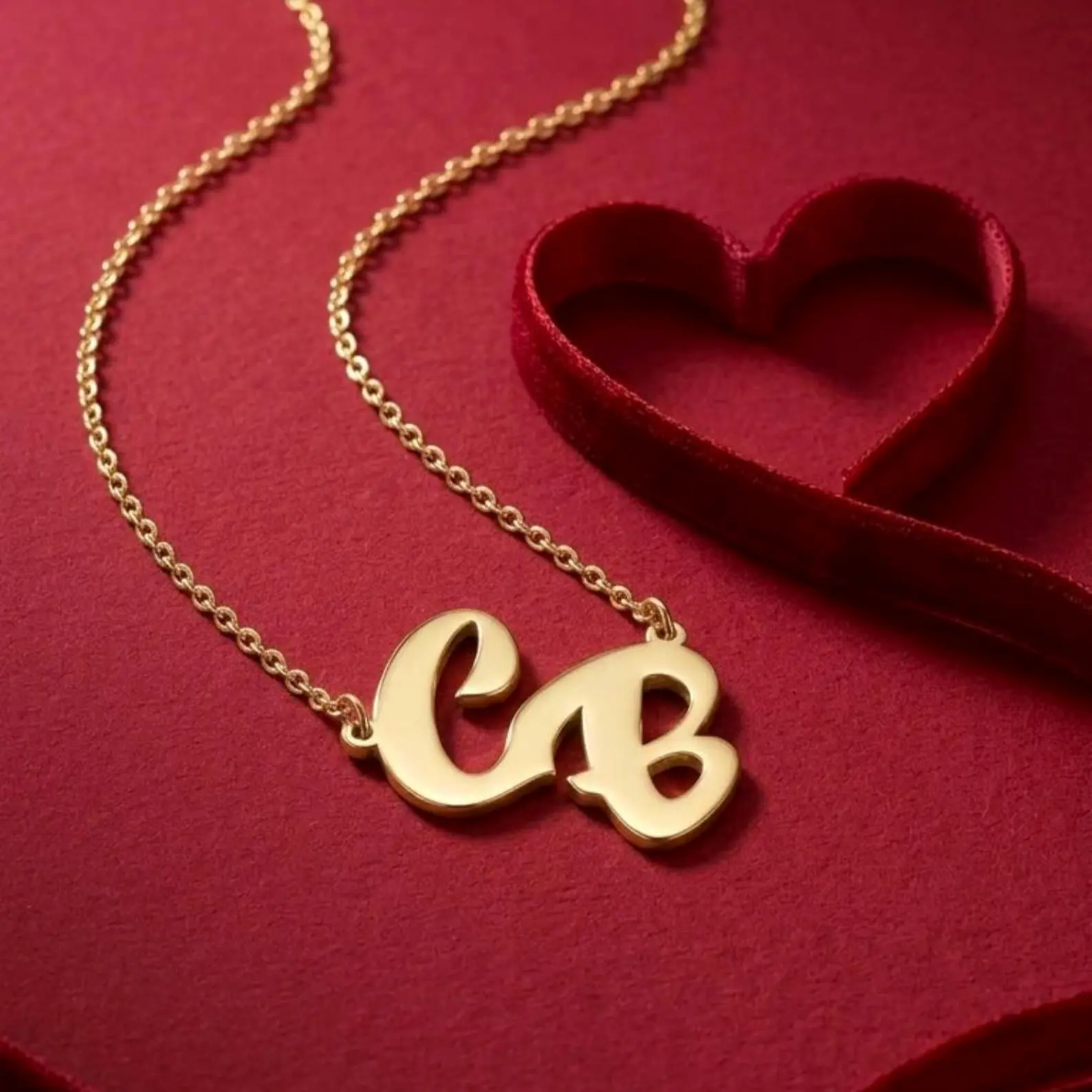 AS642 Personalized Custom Two letter Pendant Two Initials Unique Design Couple Stainless Steel Necklace Girlfriend Mother-daughter Gift