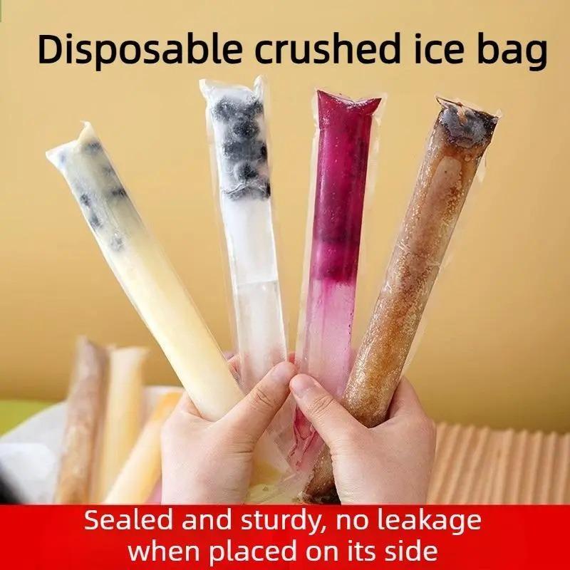 100 PCS Food-Grade Disposable Ice Popsicle Bags, Homemade Ice Cream & Fruit Jelly Freezer Bags, Long Strip Popsicle Pouches