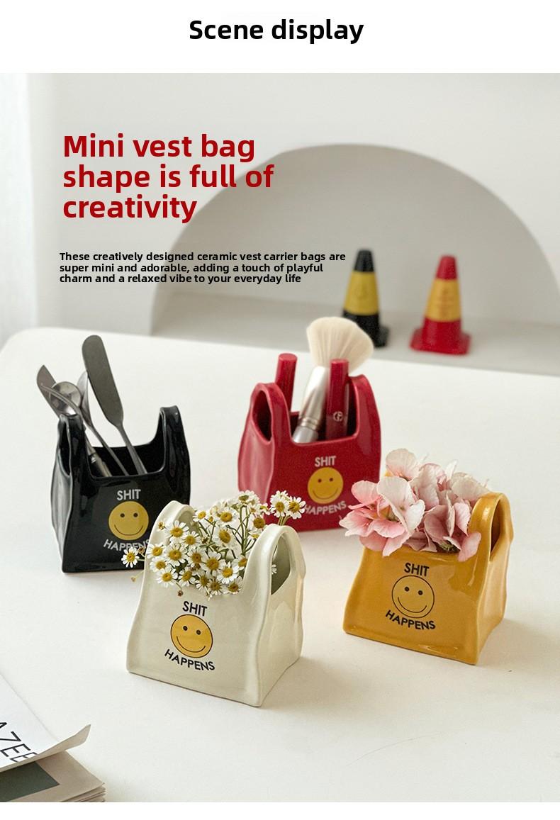 Personalized handbag-style desktop creative ceramic pen holder, remote control and stationery storage box, makeup pen storage bucket, small decorative item