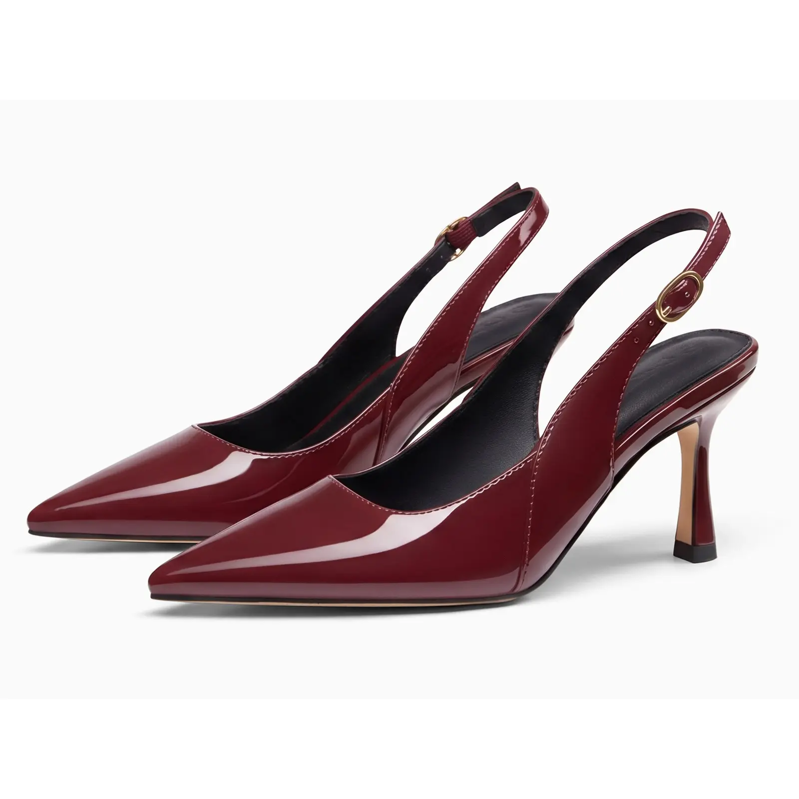 Coutgo Women's Chic Plain Footwear - Closed Pointed Toe Slingback Rubber Kitten Block Heel Pumps, Ideal for Work, Wedding Events, Casual