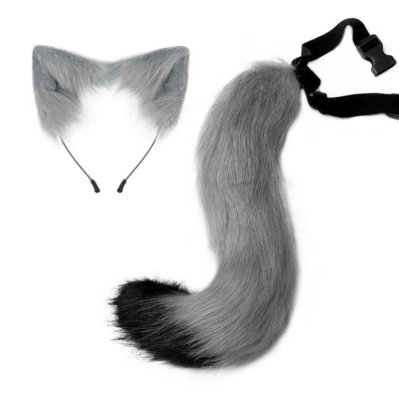 2025 Halloween Fox Tail & Ears Set - Fluffy Faux Fur Costume Attachments, Adjustable Belt Clip for Cosplay Rave Party