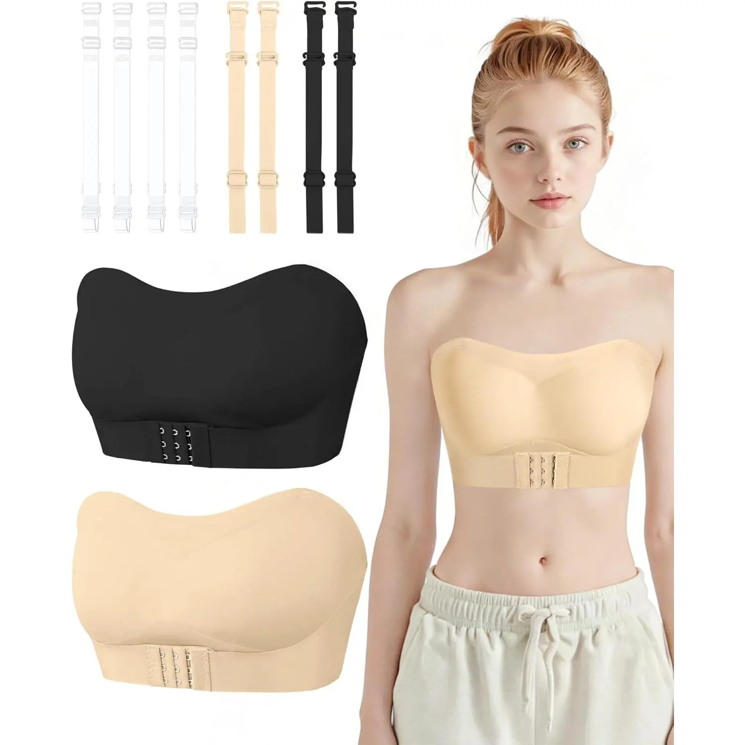 Teen Strapless Bandeau Bra for Girls 10-12 12-14 14-16 | Wireless Side Support with Dual-Color Adjustable Straps